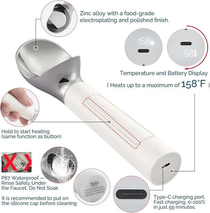 Rechargeable Electric Ice Cream Scooper Heated Self-Warming