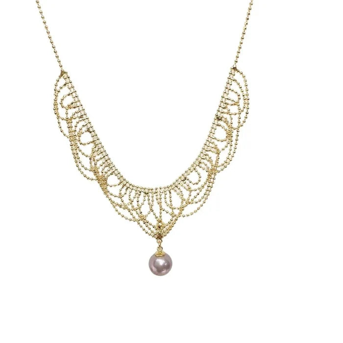 Retro Lace Freshwater Pearl Pendant Necklace
