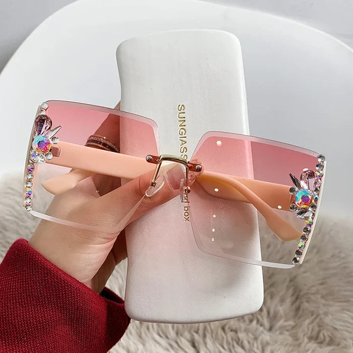 Rimless Oversize Rhinestone Sunglasses 2025
