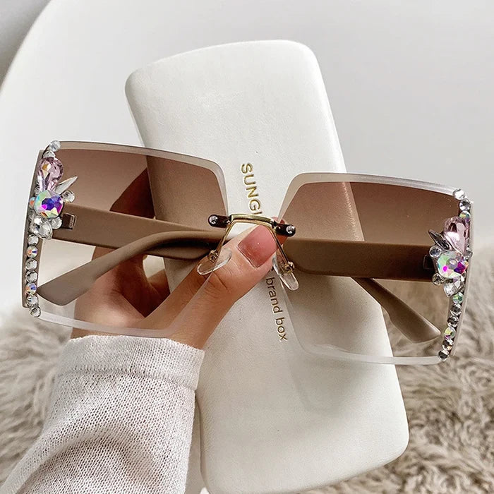 Rimless Oversize Rhinestone Sunglasses 2025