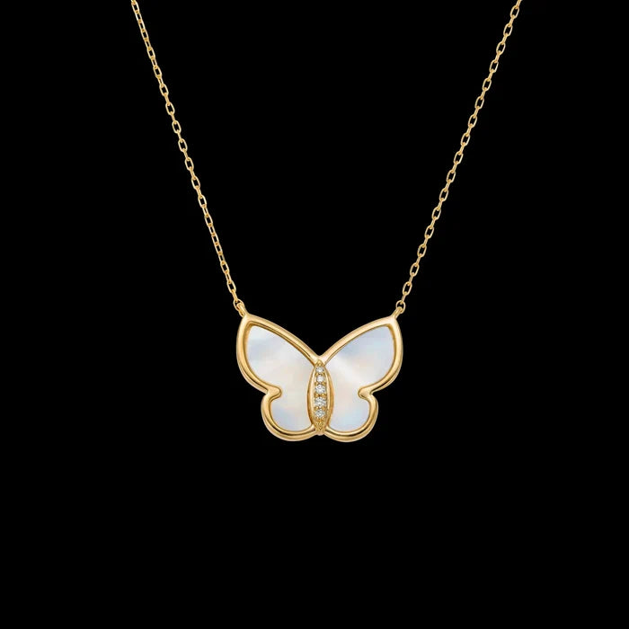 Rose Gold Mother of Pearl Butterfly Necklace