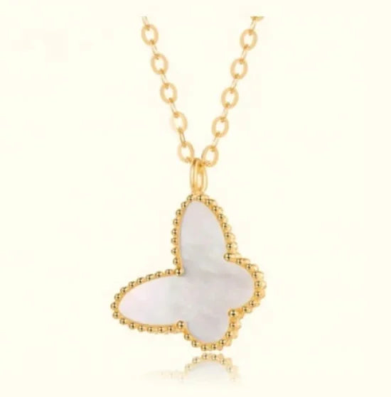 Rose Gold Mother of Pearl Butterfly Necklace
