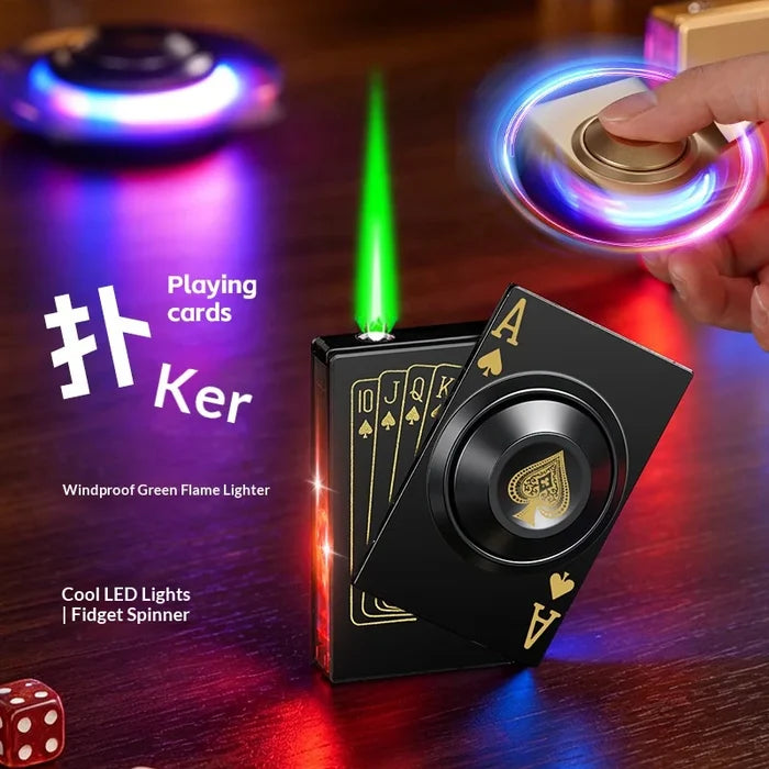 Rotatable Side Slide Poker Shaped Windproof Igniter Green