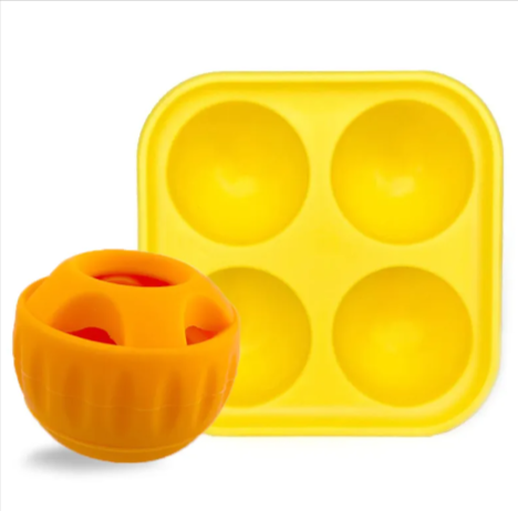 Orange dog puzzle toy with yellow treat dispenser tray for interactive pet play and mental stimulation