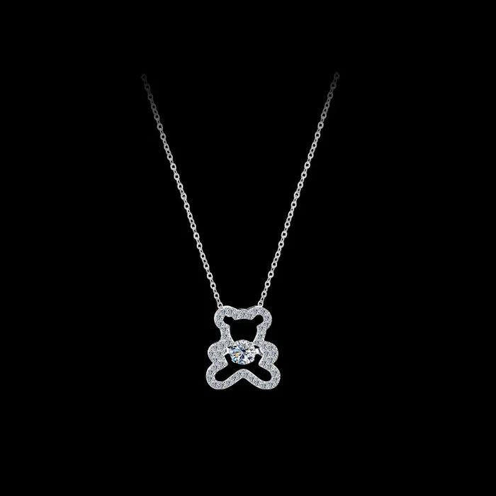 Silver Bear Moissanite Pendant Necklace
