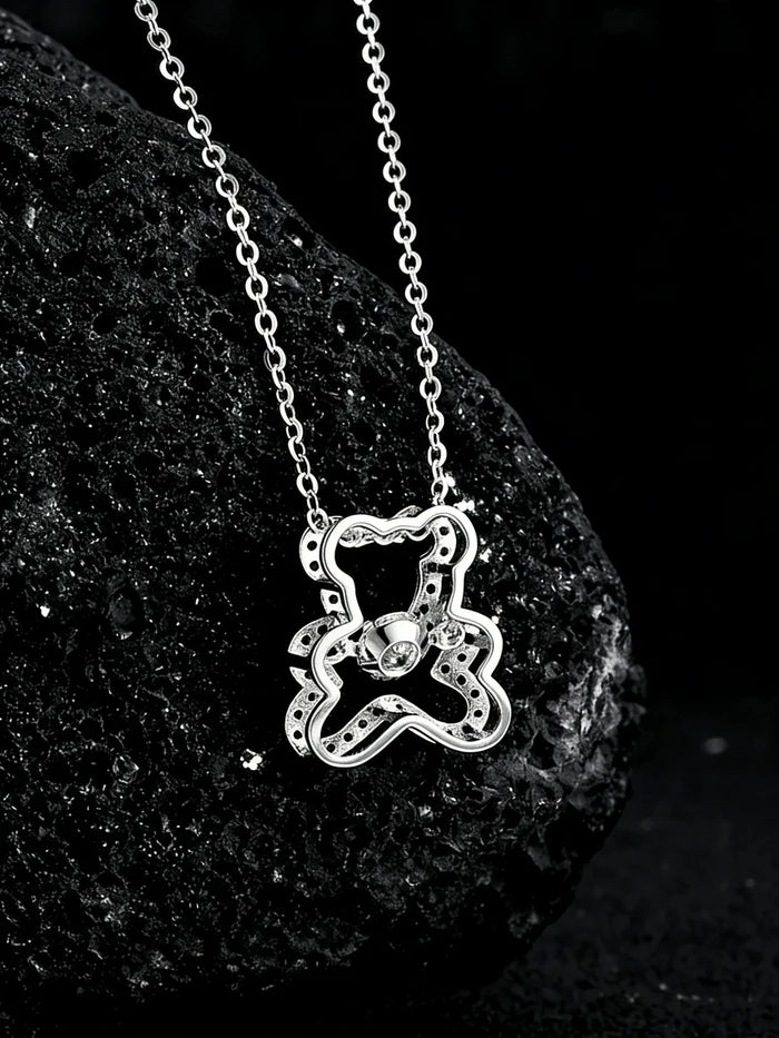 Silver Bear Moissanite Pendant Necklace