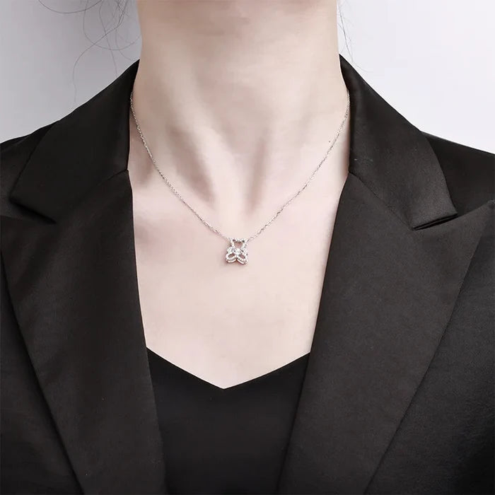 Silver Bear Moissanite Pendant Necklace