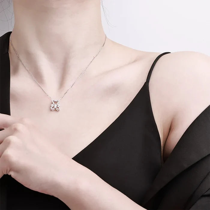 Silver Bear Moissanite Pendant Necklace