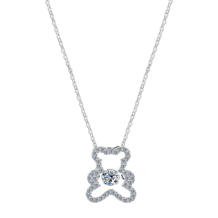 Silver Bear Moissanite Pendant Necklace