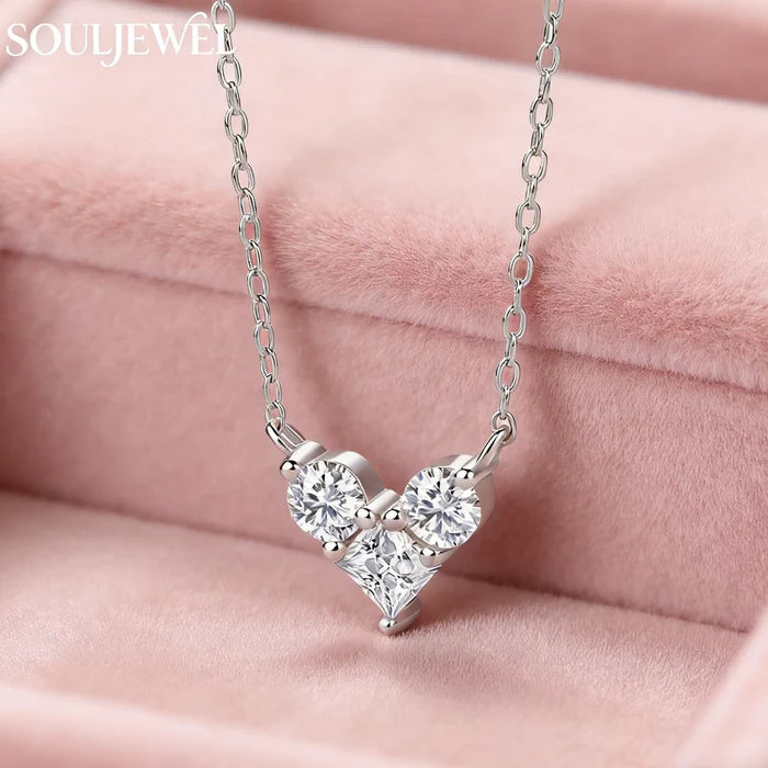 Silver Heart Moissanite Pendant Necklace