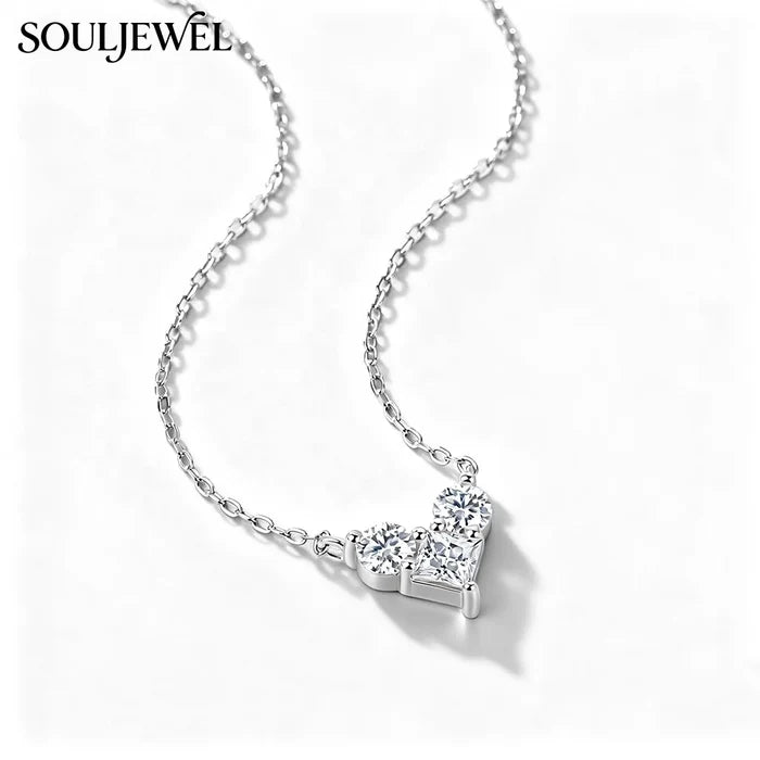 Silver Heart Moissanite Pendant Necklace