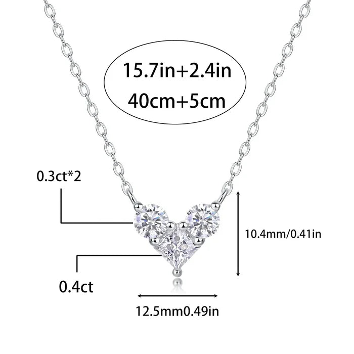 Silver Heart Moissanite Pendant Necklace