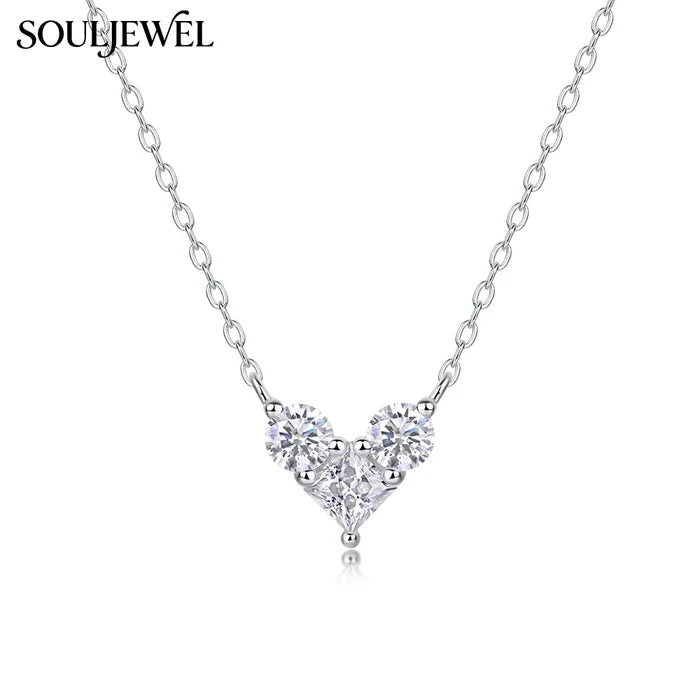 Silver Heart Moissanite Pendant Necklace