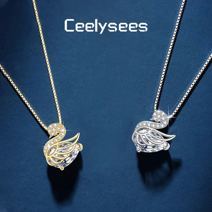 Silver Swan Pendant Necklace for Engagement