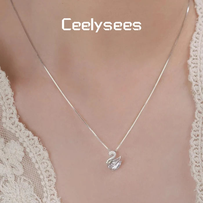 Silver Swan Pendant Necklace for Engagement