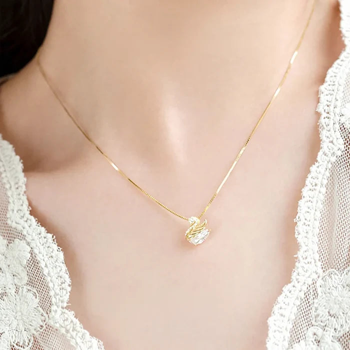 Silver Swan Pendant Necklace for Engagement