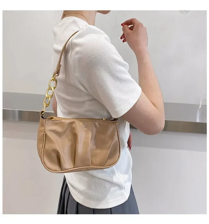 Small Bags Soft PU Leather Underarm Bag Solid