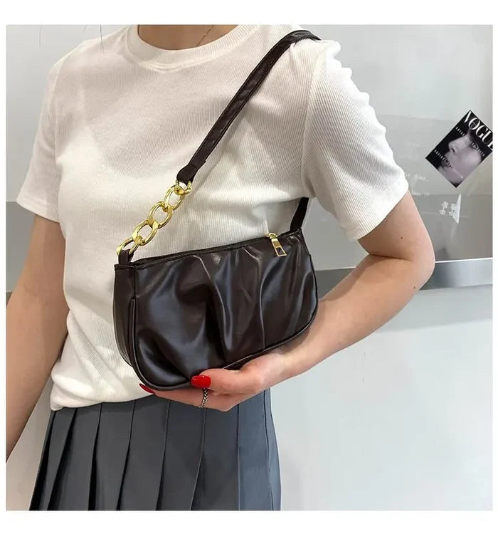 Small Bags Soft PU Leather Underarm Bag Solid