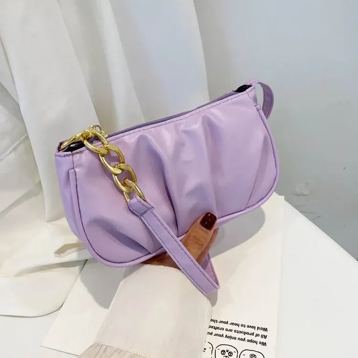 Small Bags Soft PU Leather Underarm Bag Solid