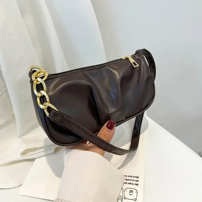 Small Bags Soft PU Leather Underarm Bag Solid