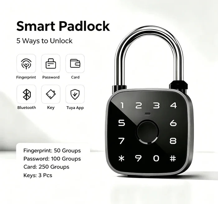 Smart Aluminum Alloy Padlock with Fingerprint Password RFID Card Key