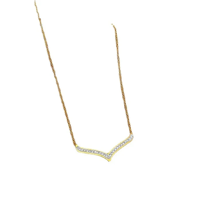 Sming Big V Diamond Stainless Necklace