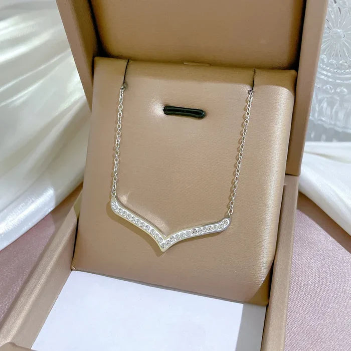 Sming Big V Diamond Stainless Necklace