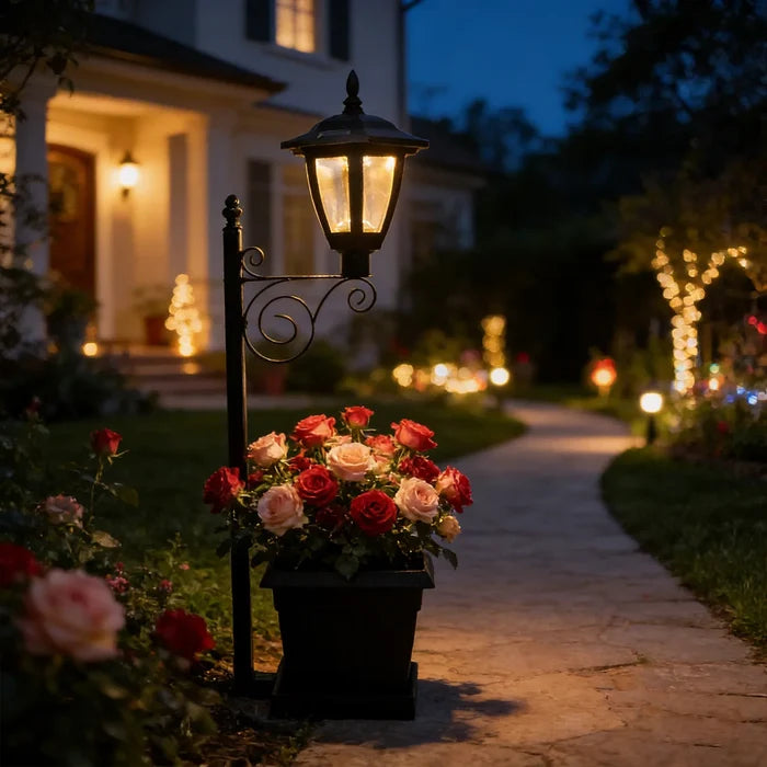 Solar Resin Flower Pot Iron Art Lamp Decorative Piece Outdoor Garden