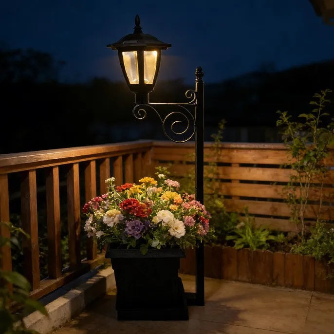 Solar Resin Flower Pot Iron Art Lamp Decorative Piece Outdoor Garden