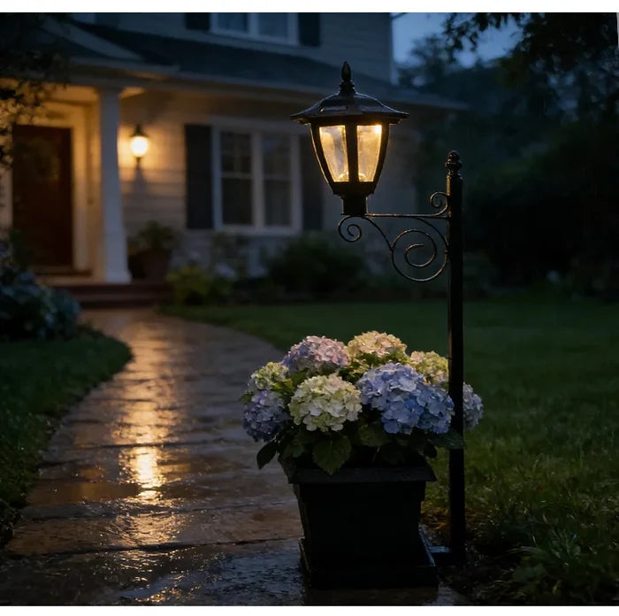 Solar Resin Flower Pot Iron Art Lamp Decorative Piece Outdoor Garden