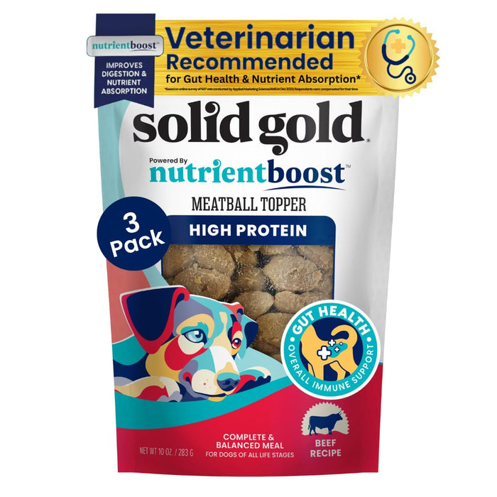 Solid Gold Meatball Topper high protein dog food, beef recipe, vet recommended for gut health