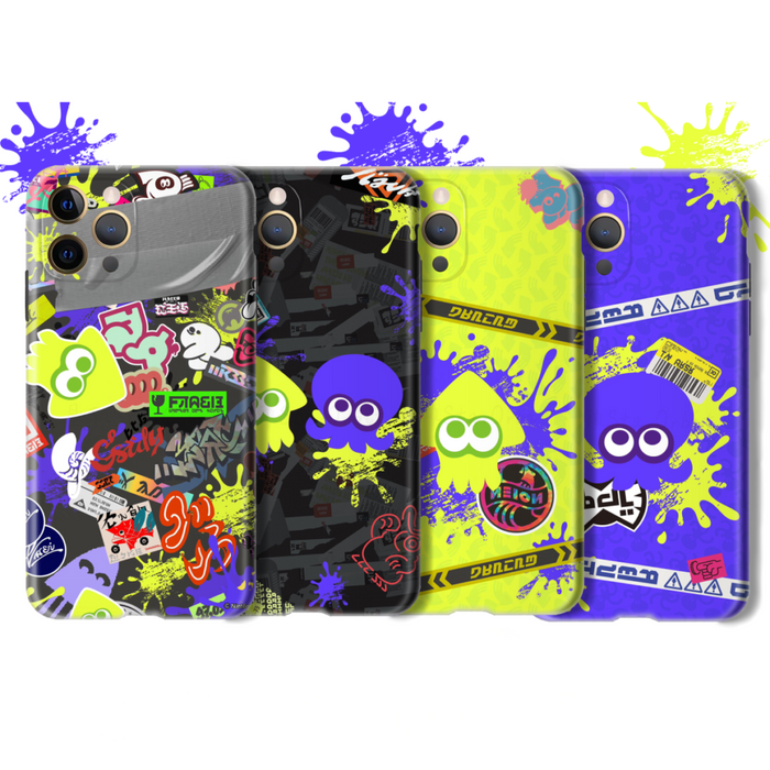 Splatoon TPU Phone Case with Grip: purple, lime green cartoon squid/ink splatter theme, cartoon, graffiti, gaming-inspired st