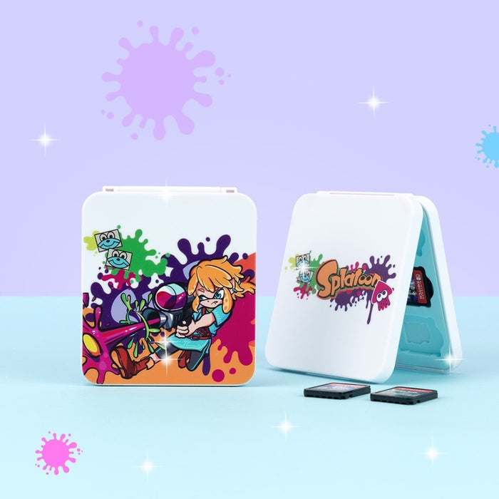 Splatoon x Zelda Game Case with 12 Slots: white, light blue cartoon character artwork, cartoon, colorful style