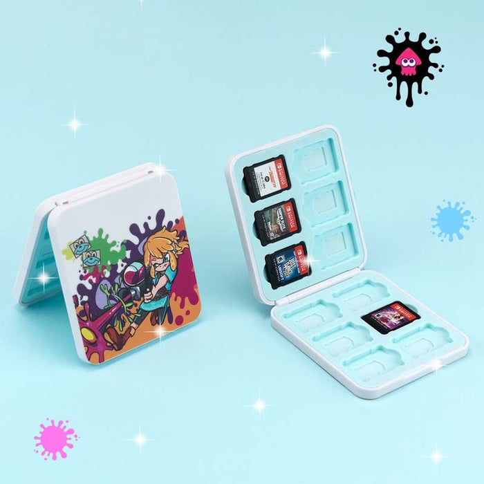 Splatoon x Zelda Game Case with 12 Slots: white, light blue cartoon character artwork, cartoon, colorful style