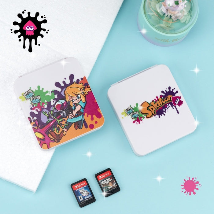 Splatoon x Zelda Game Case with 12 Slots: white, light blue cartoon character artwork, cartoon, colorful style