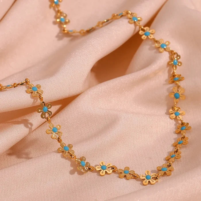 Stainless Steel Blue Gold Punk Charm Necklace