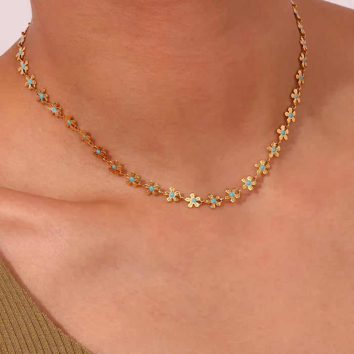 Stainless Steel Blue Gold Punk Charm Necklace