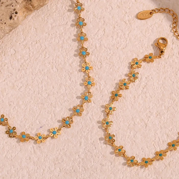 Stainless Steel Blue Gold Punk Charm Necklace