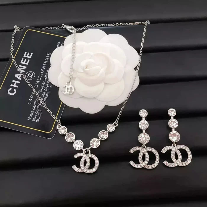 Stainless Steel Diamond Flower Jewelry Set