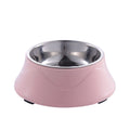 Pink pet bowl with stainless steel interior, non-slip base for dogs and cats