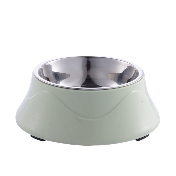 Stainless steel pet bowl with mint green base, non-slip feet for dogs and cats