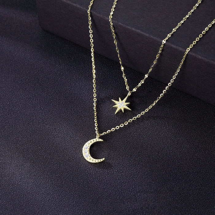 Sterling Silver Star Moon Necklace