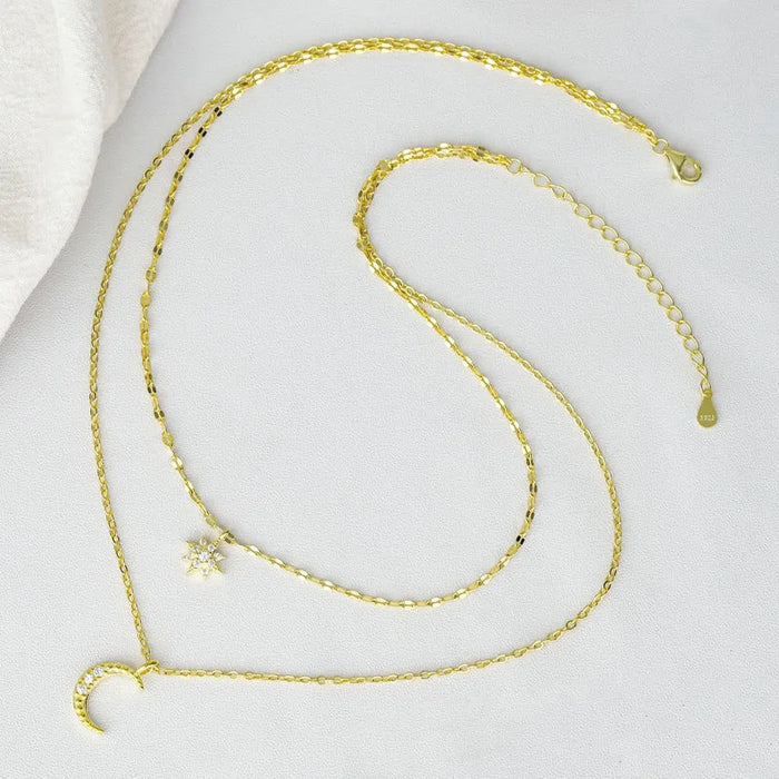 Sterling Silver Star Moon Necklace