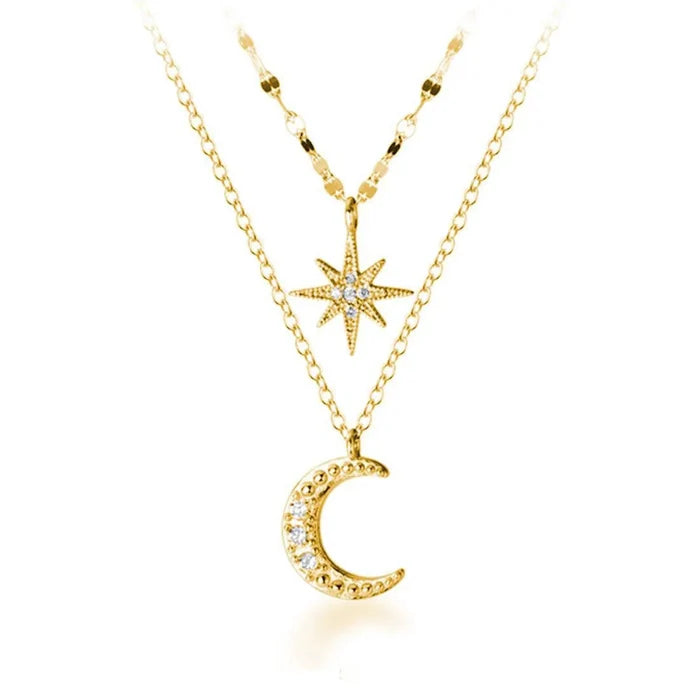 Sterling Silver Star Moon Necklace