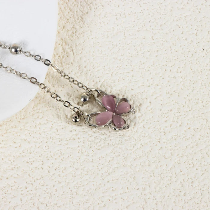 Strawberry Crystal Butterfly Pendant Necklace