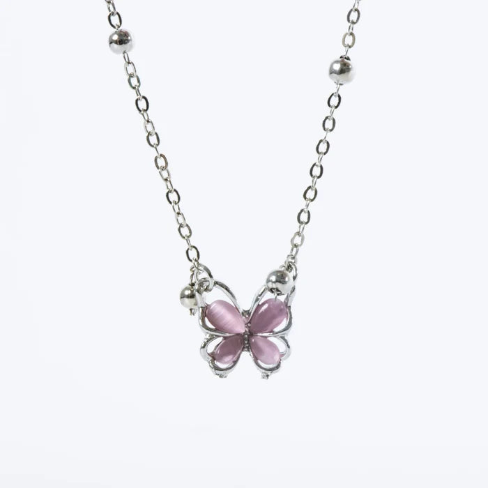Strawberry Crystal Butterfly Pendant Necklace