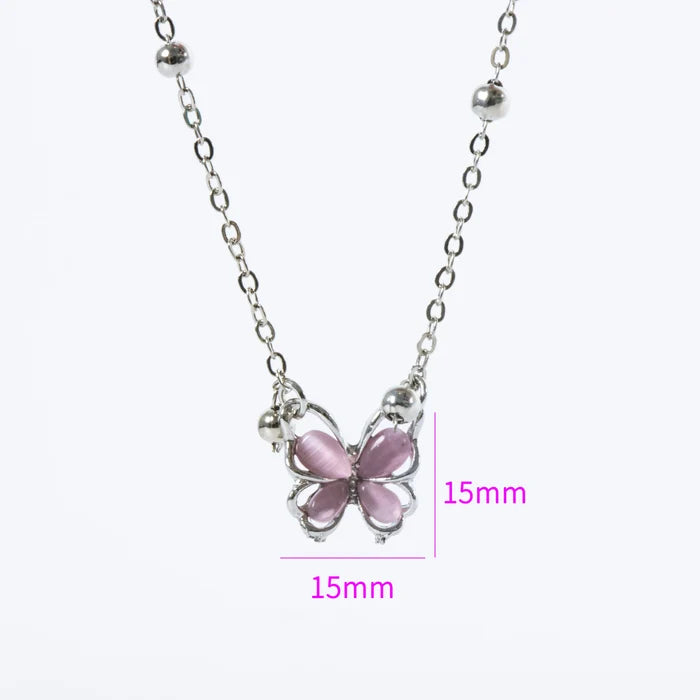 Strawberry Crystal Butterfly Pendant Necklace