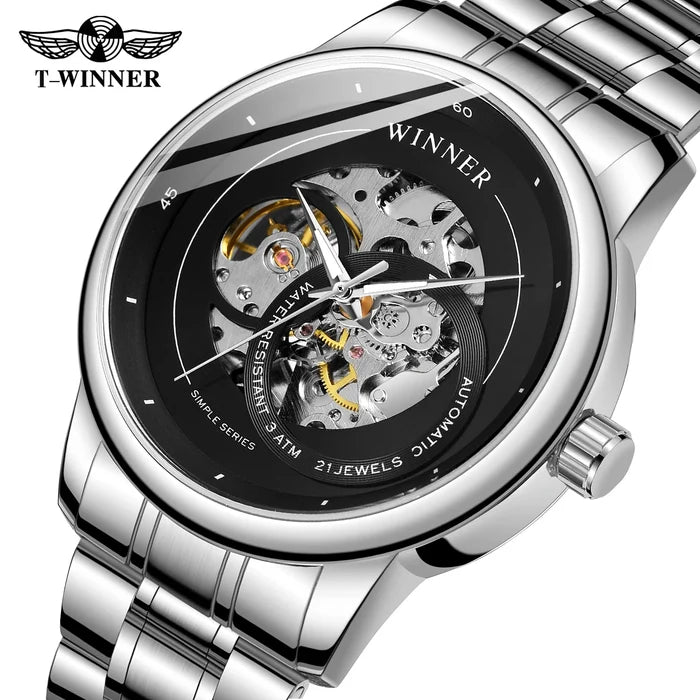 T-WINNER Gold Skeleton Men's Automatic Sport Watch