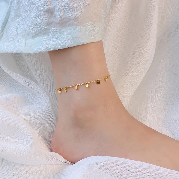 Tarnish-Free 18k Gold Plated Coin Disc Anklet