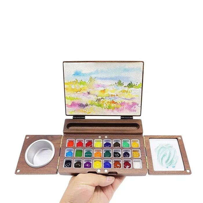 Three Folding Watercolor Painting Board Portable Wooden Travel Painting Box Set Solid Wood